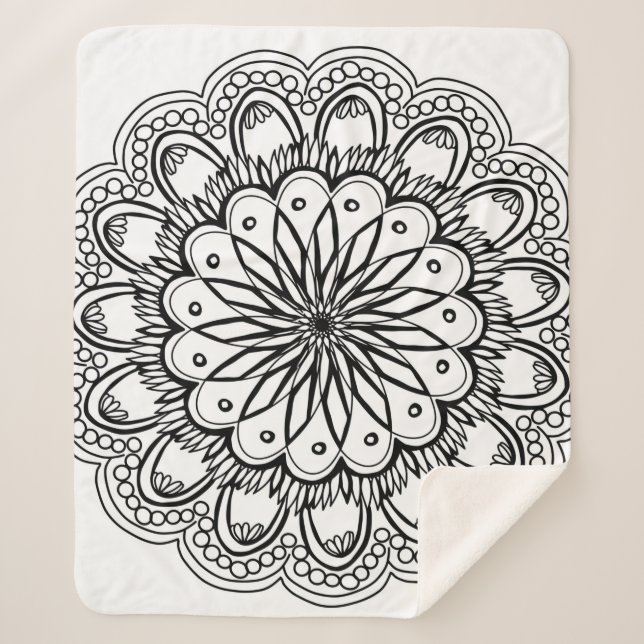 Flowers mandala hand drawing sherpa blanket (Front)
