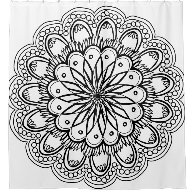 Flowers mandala hand drawing shower curtain (Front)