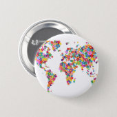 Flowers Map of the World Map 6 Cm Round Badge (Front & Back)