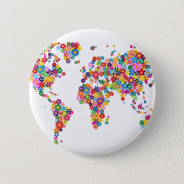 Flowers Map of the World Map 6 Cm Round Badge (Front)
