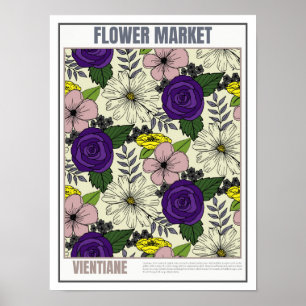 Flowers Market South East Asia Vientiane Poster