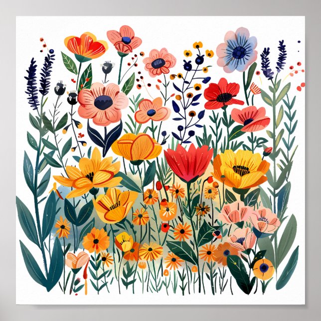 Flowers Meadow Botanical Wildflower Poster (Front)