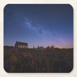 Flowers Milky Way New Zealand Square Paper Coaster