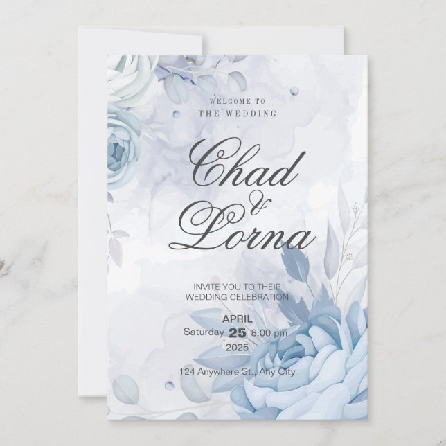 Flowers Minimalist Watercolor Wedding Invitation (Front)