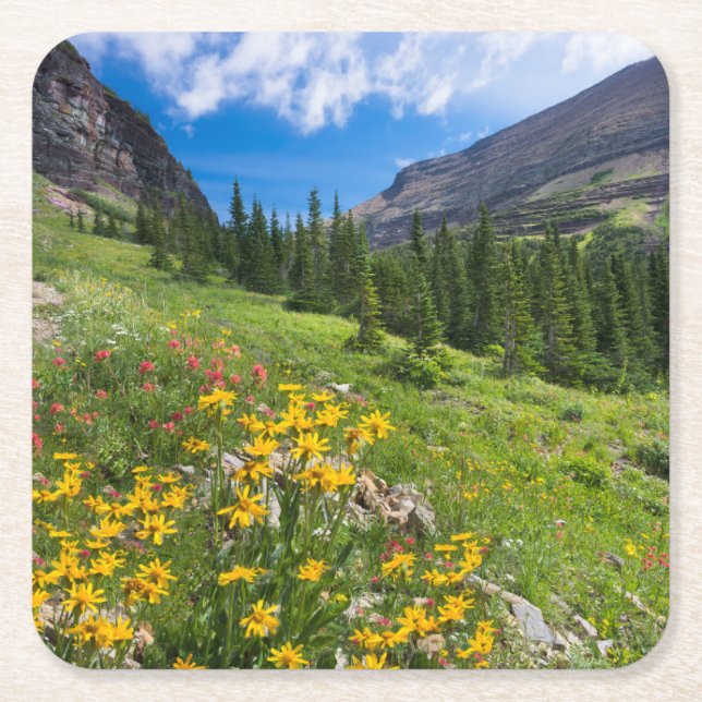Flowers | Montana Flower Path Square Paper Coaster (Front)