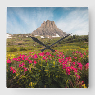 Flowers Montana's Glacier National Park Square Wall Clock