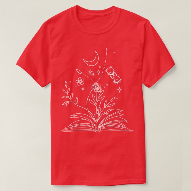 Flowers Moon, Stars Women's Book Lovers Teacher  T-Shirt (Design Front)