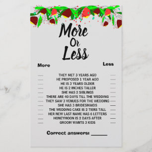 Flowers More or Less Couples, Shower Game Flyer