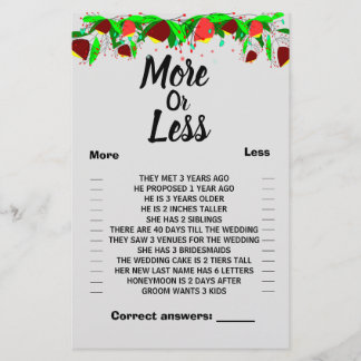 Flowers More or Less Couples, Shower Game Flyer