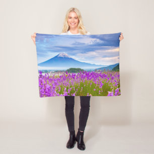 Flowers Mount Fugi Japan Fleece Blanket