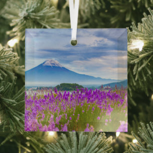 Flowers   Mount Fugi Japan Glass Tree Decoration