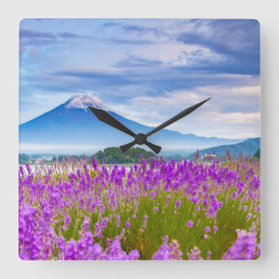Flowers   Mount Fugi Japan Square Wall Clock