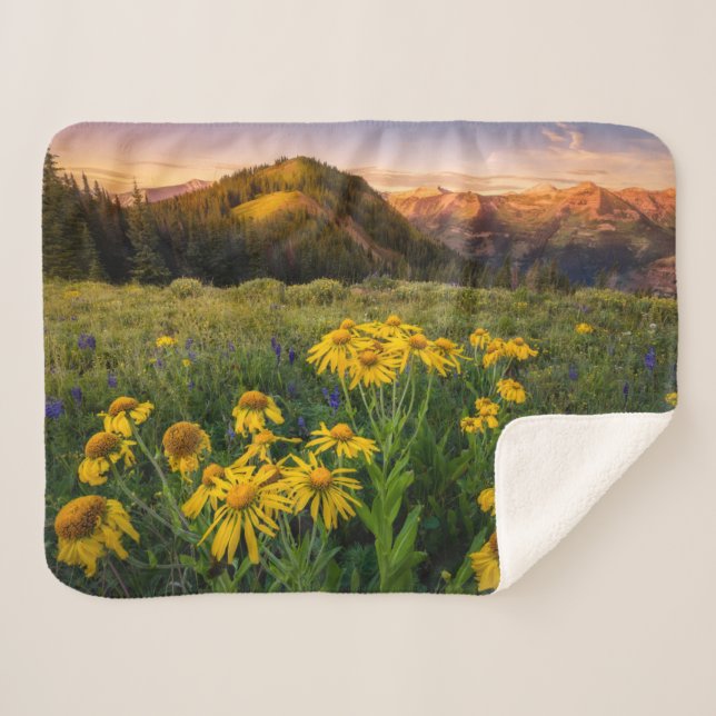 Flowers | Mountain Meadow Crested Butte Colorado Sherpa Blanket (Front (Horizontal))