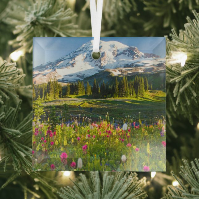 Flowers | Mt. Rainier Wildflowers Glass Tree Decoration (Insitu)