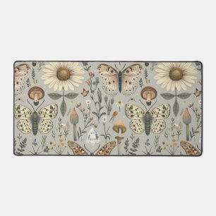 Flowers mushroom and butterfly vintage pattern desk mat
