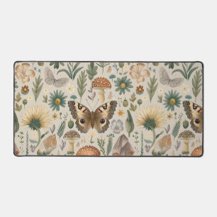 Flowers mushroom and butterfly vintage pattern desk mat