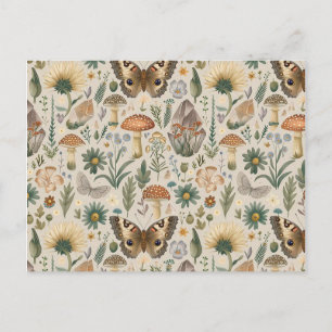 Flowers mushroom and butterfly vintage pattern holiday postcard