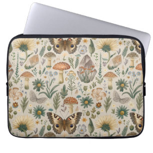 Flowers mushroom and butterfly vintage pattern laptop sleeve