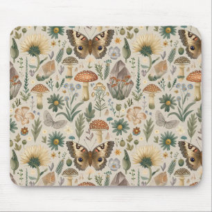 Flowers mushroom and butterfly vintage pattern mouse mat