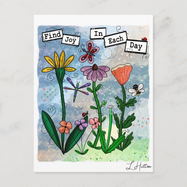 Flowers, Musical Notes and Joy Artwork Postcard (Front)