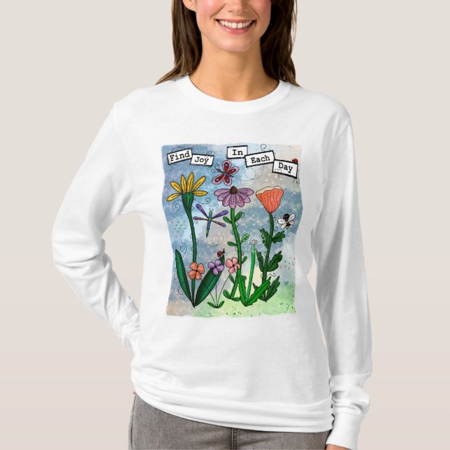 Flowers Musical Notes and Joy Artwork T-Shirt (Front)