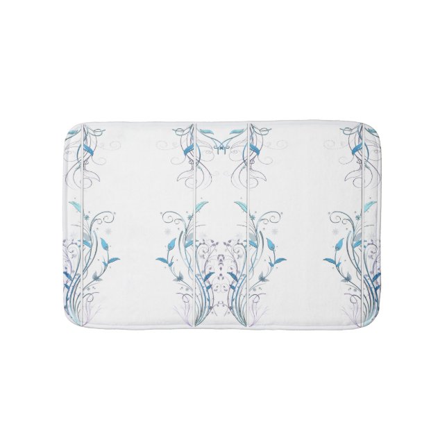 Flowers n Vines Blue Bath Mat (Front)