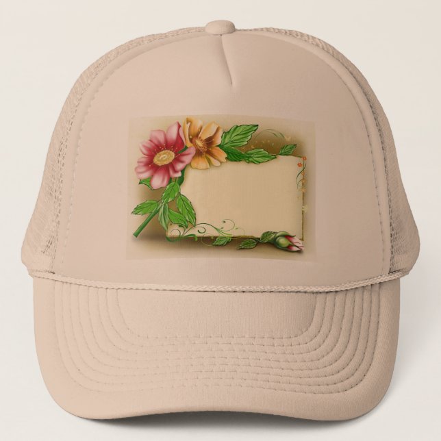 Flowers Name Tag Trucker Hat (Front)
