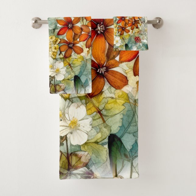 Flowers nature art bath towel set (Insitu)