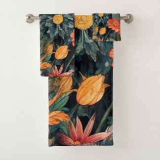 Flowers nature art bath towel set