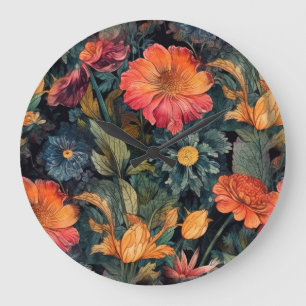 Flowers nature art large clock