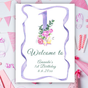 Flowers number 1st Birthday Party  Poster