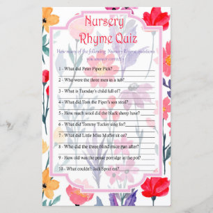 Flowers Nursery Rhyme Quiz baby shower game