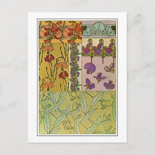 Flowers of Art Nouveau Style, Mucha Postcard (Front)