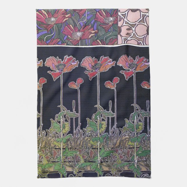 Flowers of Art Nouveau Style, Mucha Tea Towel (Vertical)