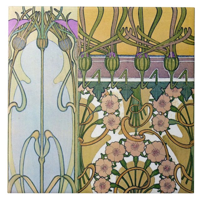 Flowers of Art Nouveau Style, Mucha Tile (Front)