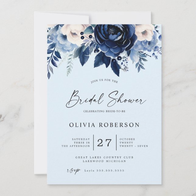 Flowers of Blue Wedding Bridal Shower Invitation (Front)