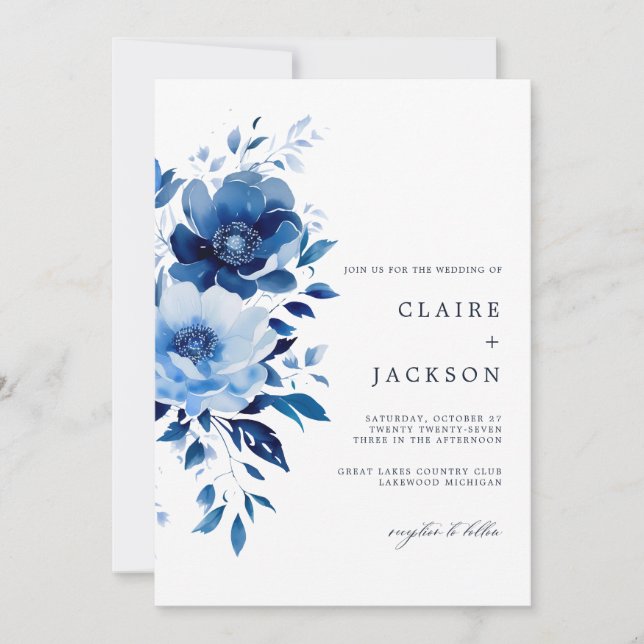 Flowers of Blue Wedding Invitation (Front)