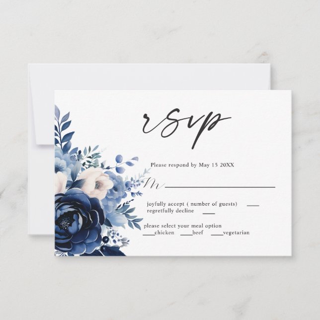 Flowers of Blue Wedding RSVP Card (Front)