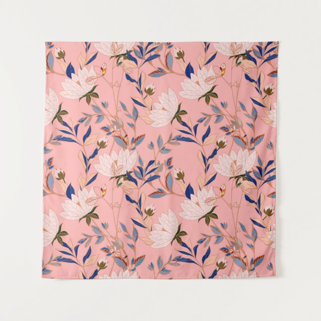 Flowers of cream beige lilies with leaves and peta tapestry (Front)