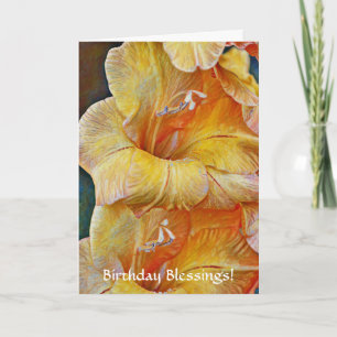 Flowers of Faith Gold Peach Gladiolus Birthday Card