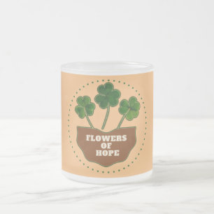 Flowers of Hope Three Leaf Clover – Inspirational  Frosted Glass Coffee Mug