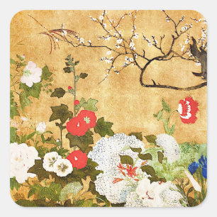 Flowers of the four seasons, Saito Ippo, Asian Art Square Sticker