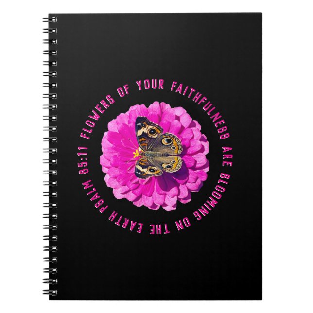 Flowers of Your Faithfulness Pink Flower on Black Notebook (Front)