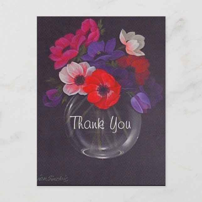 Flowers Oil Painting Wedding Thank You Postcard (Front)