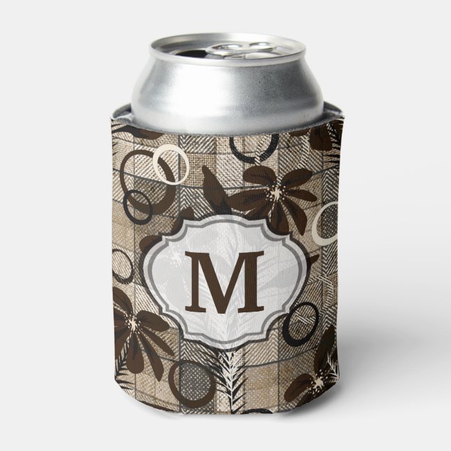 Flowers on a chequered background in a rustic styl can cooler (Can Front)