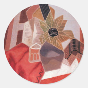 Flowers on a Table by Juan Gris, Vintage Cubism Classic Round Sticker
