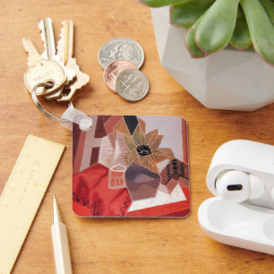 Flowers on a Table by Juan Gris, Vintage Cubism Key Ring