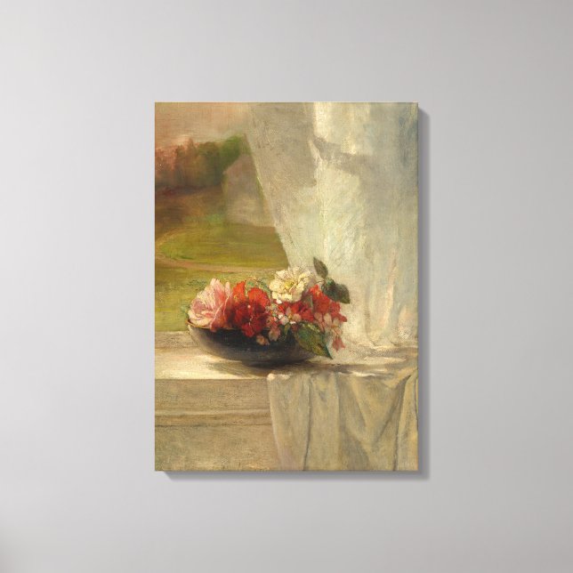 Flowers on a Window Ledge by John La Farge Canvas Print (Front)