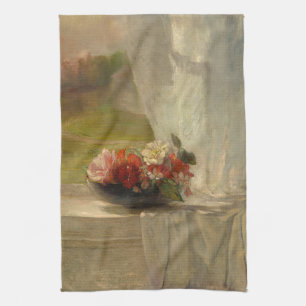 Flowers on a Window Ledge by John La Farge Tea Towel