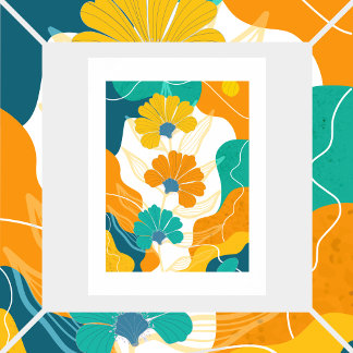 Flowers on abstract background poster